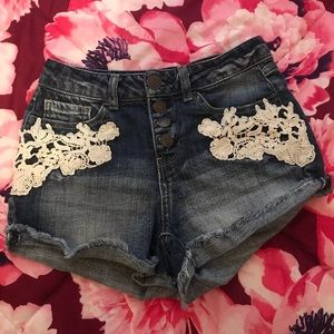 High Waisted Crochet Accented Shorts
